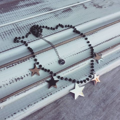 Collar corto Cristal negro y estrellas o Acero quirúrgico Q1 - comprar online