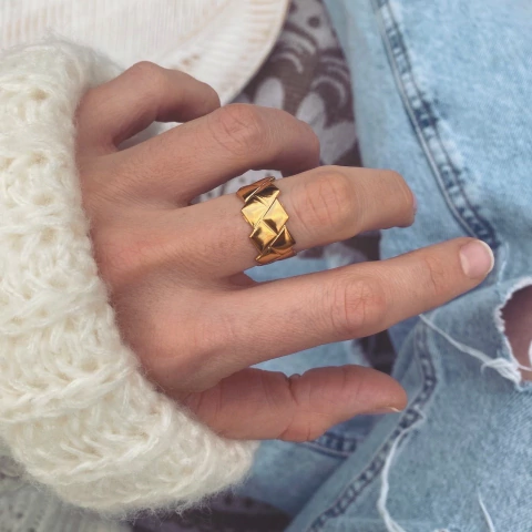 Anillo Recuad Gold - Acero Dorado Z15