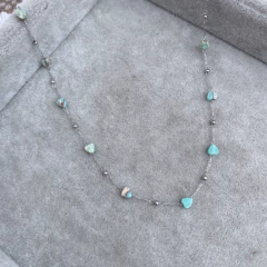 Collar Miniheart verde agua y crema/marron - Acero quirúrgico M2 - Tienda Mercado Persa