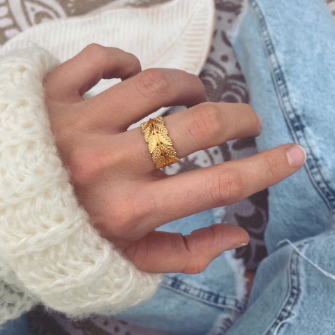 Anillo Hojatex Gold - Acero Dorado Z15