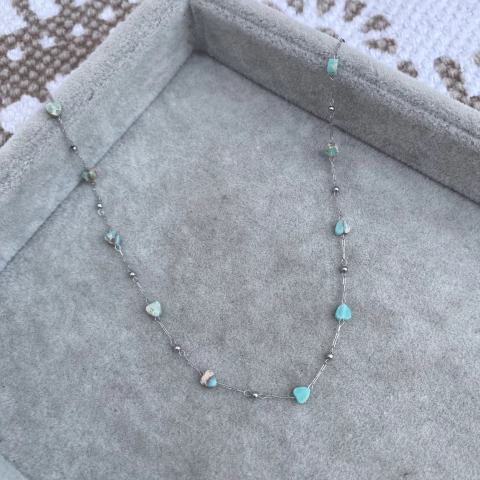 Collar Miniheart verde agua y crema/marron - Acero quirúrgico M2 - comprar online