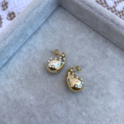 Aros Gota Perlas Gold - Acero dorado M32.B en internet