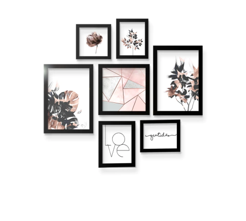 Kit 7 Quadros Decorativos Folhagem Rosê Bege - comprar online