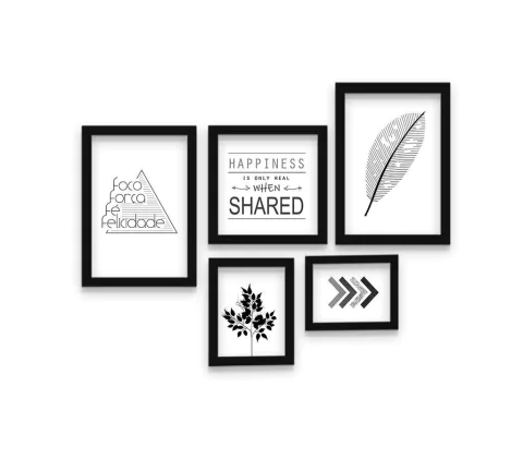 Kit 5 Quadros Decorativos Happiness Is Only Real - comprar online