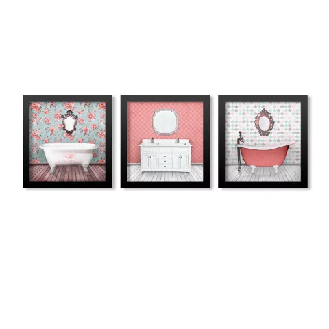 Kit 3 Quadros Decorativos Arte Banheiro Vintage