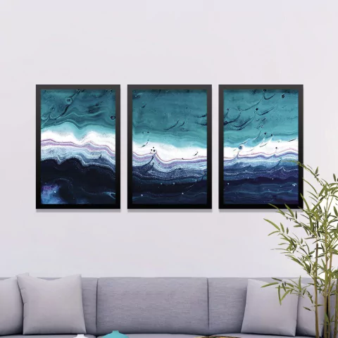 Conjunto Kit 3 Quadros Abstrato Wave