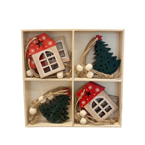 ADORNOS NAVIDEÑOS CALADOS DE MADERA x 12