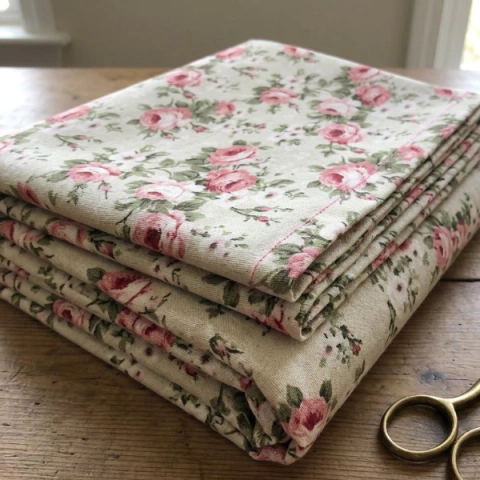 MANTEL DE TELA FLORES VINTAGE CREMA