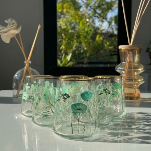 VASOS VIDRIO VINTAGE FLOWERS X 6