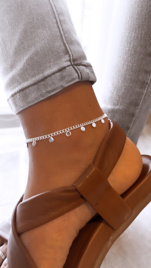 TOBILLERAS ACERO BLANCO CON DIJES FIJOS