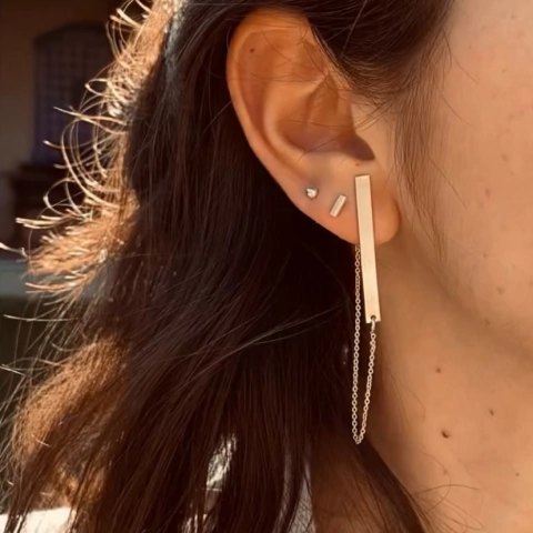 AROS PLATA 925 BARRA CON CADENA POR PAR