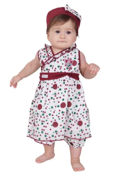 Vestido Bolinhas com Calcinha e Tiara Fluminense Bebê