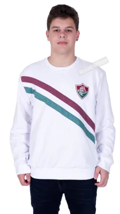 Moletom Fluminense Branco Com Faixas 2019 - Hat Trick