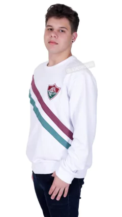 Moletom Fluminense Branco Com Faixas 2019 - Hat Trick