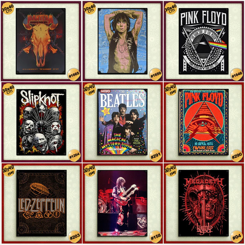 Pack De 5 Posters Rock - Ac/dc Guns Led Zeppelin Queen Floyd