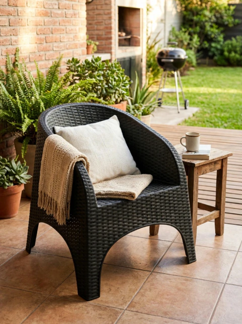 Sillon Plastico jardin exterior Simil Rattan Apilable Reforzado Alejo