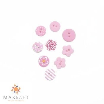 APLIQUE BOTÃO FLOR ROSA PCT 6 UND
