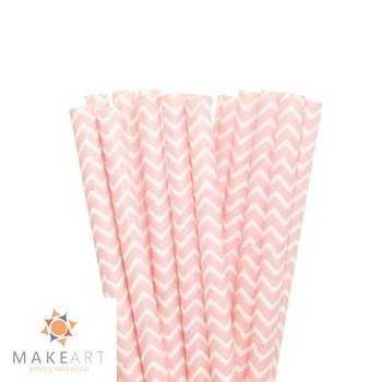 CANUDO DE PAPEL CHEVRON ROSA BEBÊ PCT 25 UND