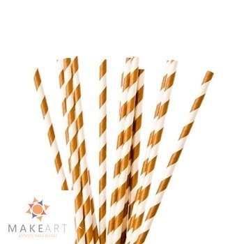 CANUDO DE PAPEL LISTRADO DOURADO PCT 20 UND