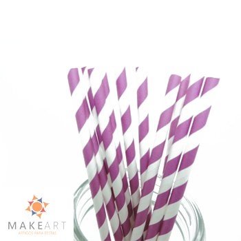 CANUDO DE PAPEL LISTRADO ROXO, PCT 20 UND