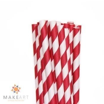 CANUDO DE PAPEL LISTRADO VERMELHO PCT 20 UND