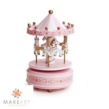CARROSSEL CAIXA DE MÚSICA PEQUENO ROSA BEBÊ