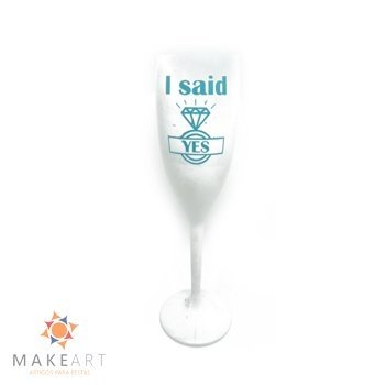 TAÇA CHAMPANHE I SAID YES BRANCO E AZUL