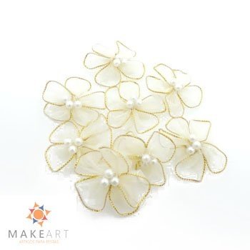 APLIQUE LAÇO ORGANZA BEGE PCT 10 UND