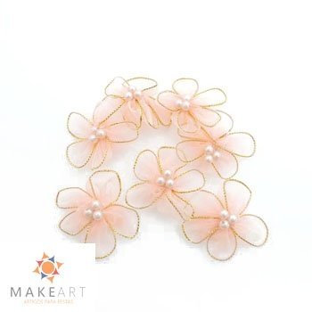 APLIQUE LAÇO ORGANZA ROSE PCT 10 UND
