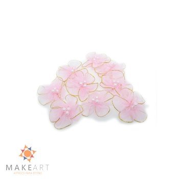 APLIQUE LAÇO ORGANZA ROSA BEBÊ PCT 10 UND