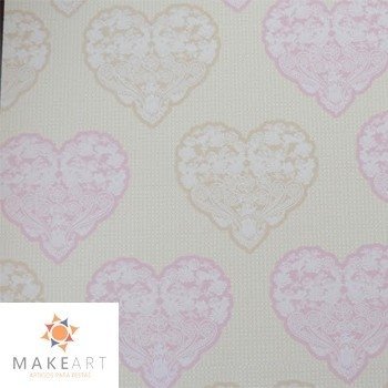 FOLHA DE SCRAP CORAÇÃO BEGE E ROSA