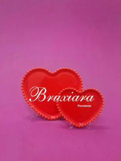 Prato Coração c/bolinha - Vermelho