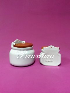 Saleiro redondo com tampa de madeira - Bruxiara Porcelanas