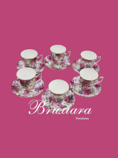 Jogo 6 xícaras de café com pires rosa - comprar online