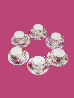 Jogo 6 xícaras de café com pires rosa na internet