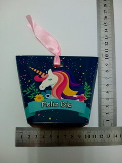 Cajita impresa 6x6x10 cm. x 4 unid. - unicornio azul - comprar online
