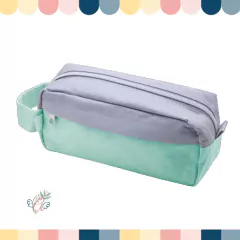 Cartuchera/Neceser 2 cierres Combinacion gris y aqua pastel