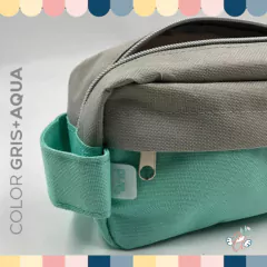 Cartuchera/Neceser 2 cierres Combinacion gris y aqua pastel - comprar online