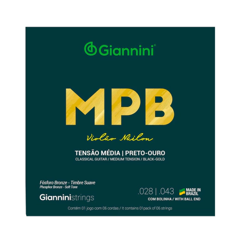 Corda Giannini GENWBG P/ Violao Preto/Ouro C/ Bolinha - EC0043