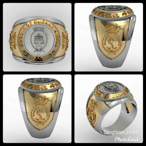 Anillo escuela de guerra naval en oro (750) 18k y plata de ley (950)