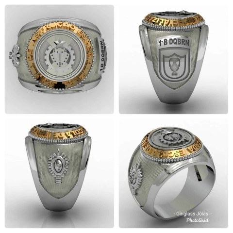 Anel da escola de instrução especializada em prata de lei com ouro 18k