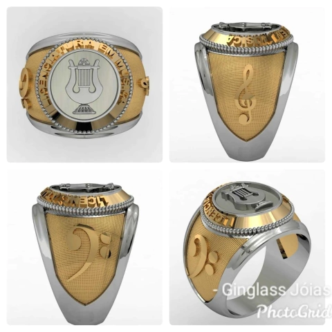 Anel de Licenciatura em música em ouro 18k com prata de lei