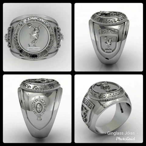 Anillo de la Escuela de Educación Física del Ejército (EsEFEx) en plata de ley (950)
