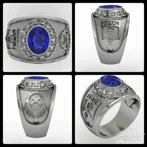 Anillo para mujer de la academia de policía militar de arcilla blanca en plata de ley 950