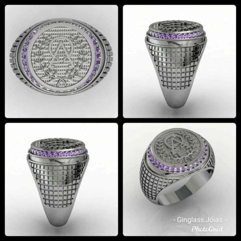 Anillo de teología alfa y omega en plata de ley