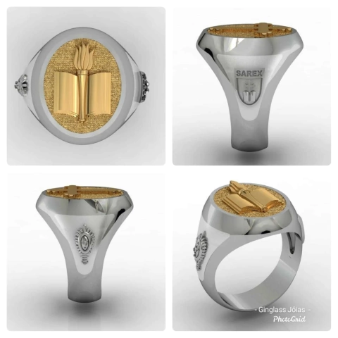 Military chaplain ring in sterling silver with 18k gold