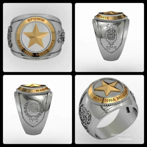 Anel da turma 2016 prata de lei com ouro 18k