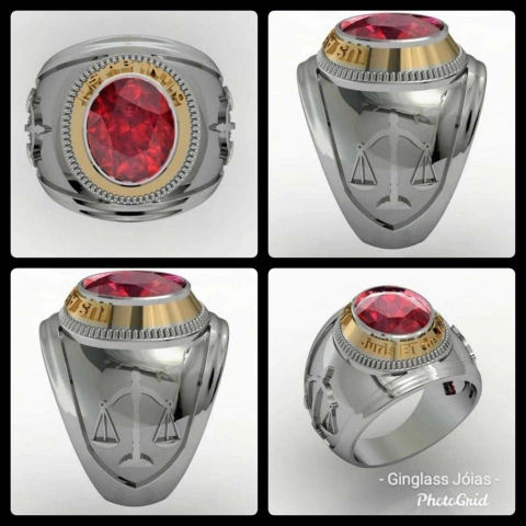 Anel de formatura direito em prata de lei 950 e ouro 18k (750)