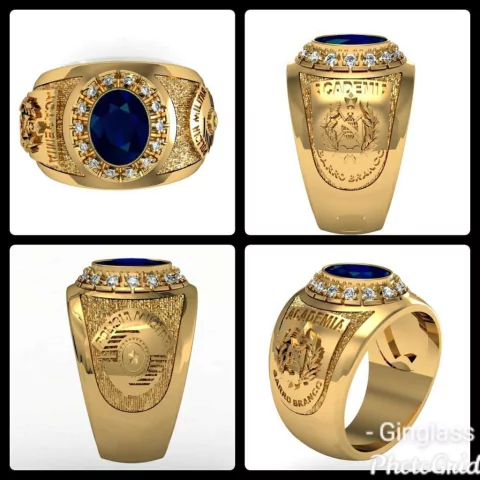 Anillo de mujer de la academia de policía militar en arcilla blanca en oro de 18k