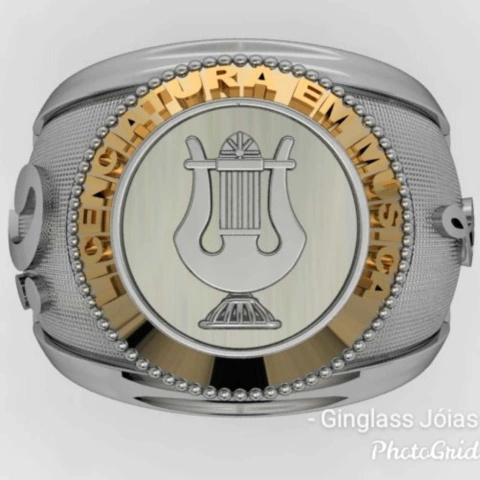 Anillo de grado musical en plata de ley con oro de 18 k